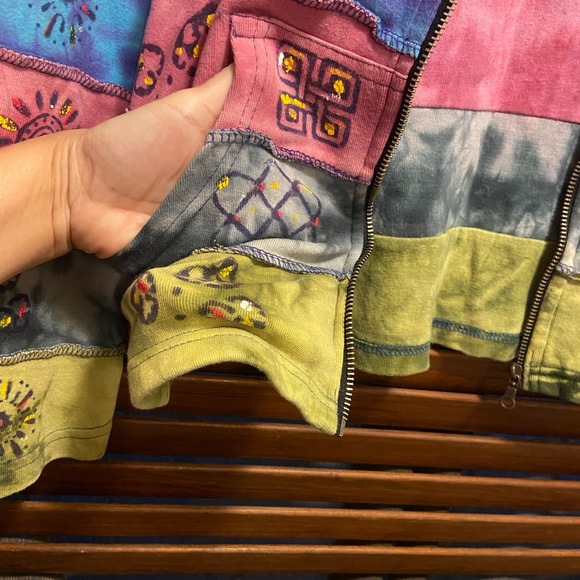 Boho tie-dyed, peaceful-vibe Hooded Knit Jacket with pockets. Soft & never worn. - Picture 8 of 14